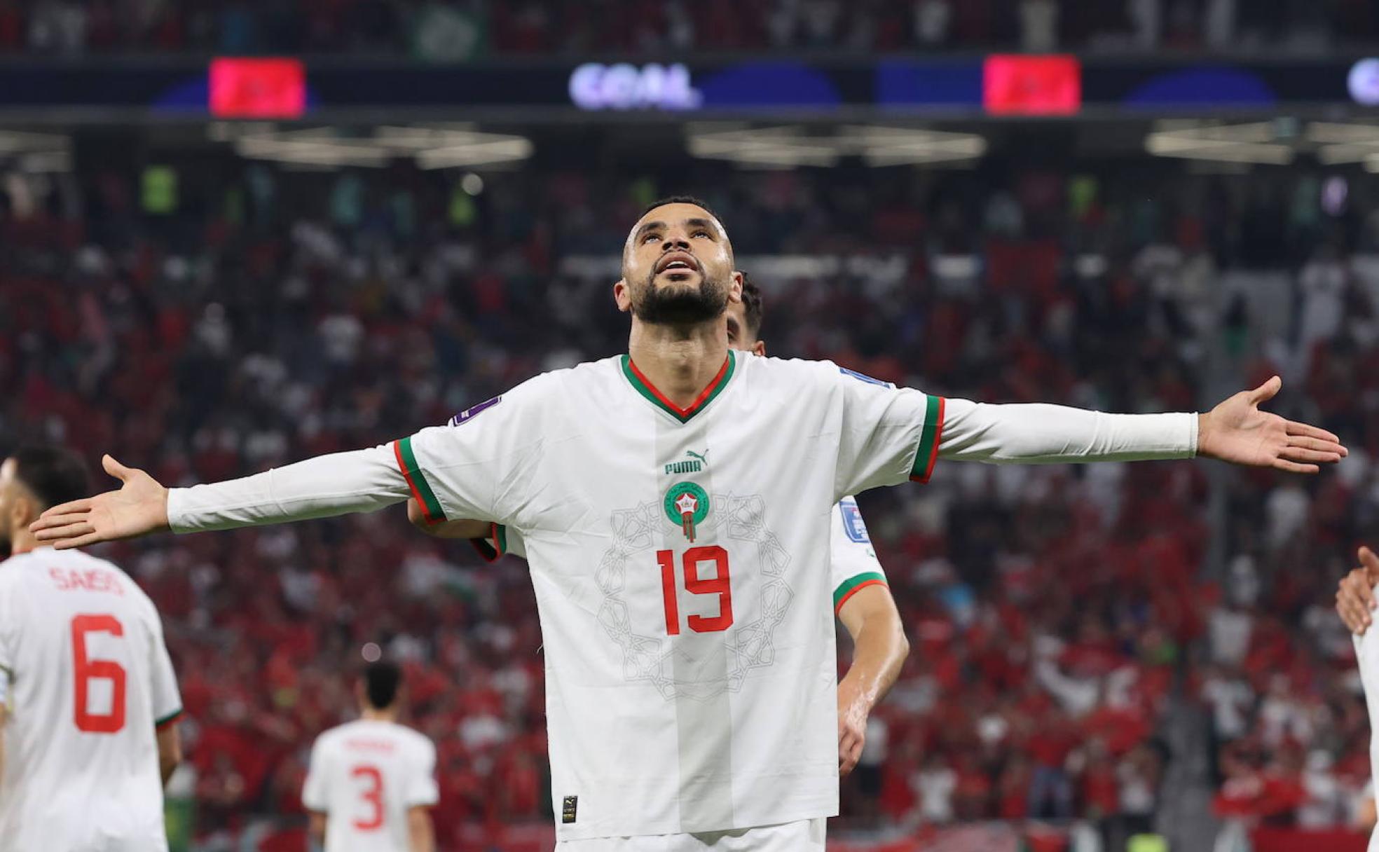 El marroquí Youssef En-Nesyri celebra su gol a Canadá en la última jornada de la fase de grupos. 