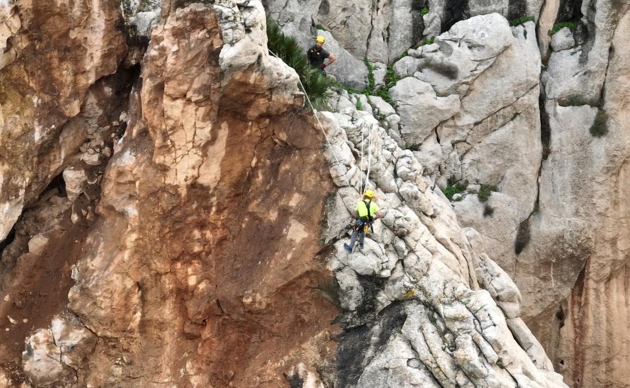 Alpinistas revisan la ladera desde la que se produjo el desprendimiento.