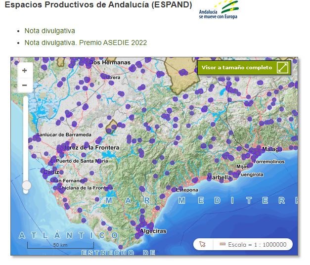 La Junta de Andalucía reúne en un inventario información de más de 2.300 espacios productivos y 40.000 empresas