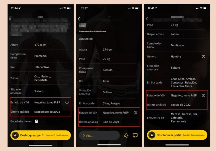 Muchos usuarios de Grindr especifican que toman PrEP en su perfil