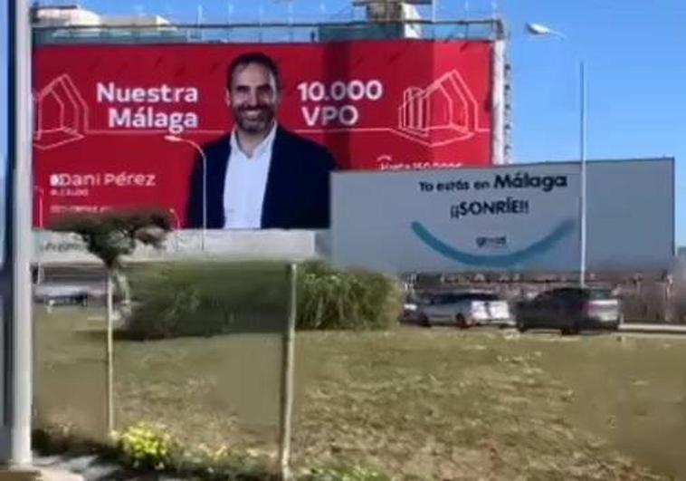 Daniel Pérez inicia su precampaña con una valla gigante en la entrada a Málaga por la autovía de Torremolinos
