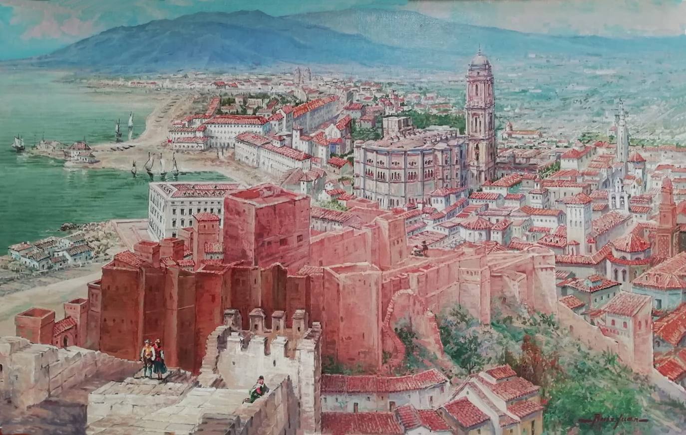 Málaga vista desde Gibralfaro en 1845.