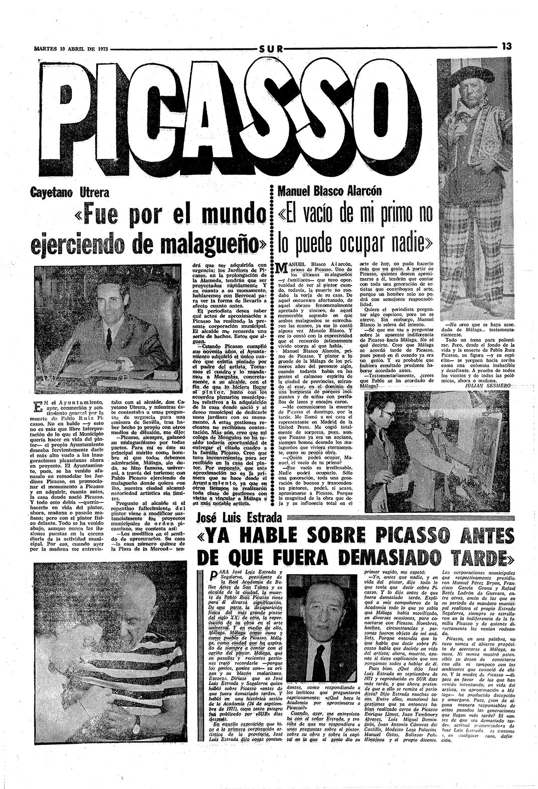 El alcalde del momento, su primo malagueño y numerosos gestores y artistas expresaron su pésame en la prensa, como en esta página de SUR.