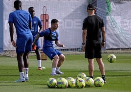 Rubén Castro, en un entrenamiento este viernes en La Rosaleda.