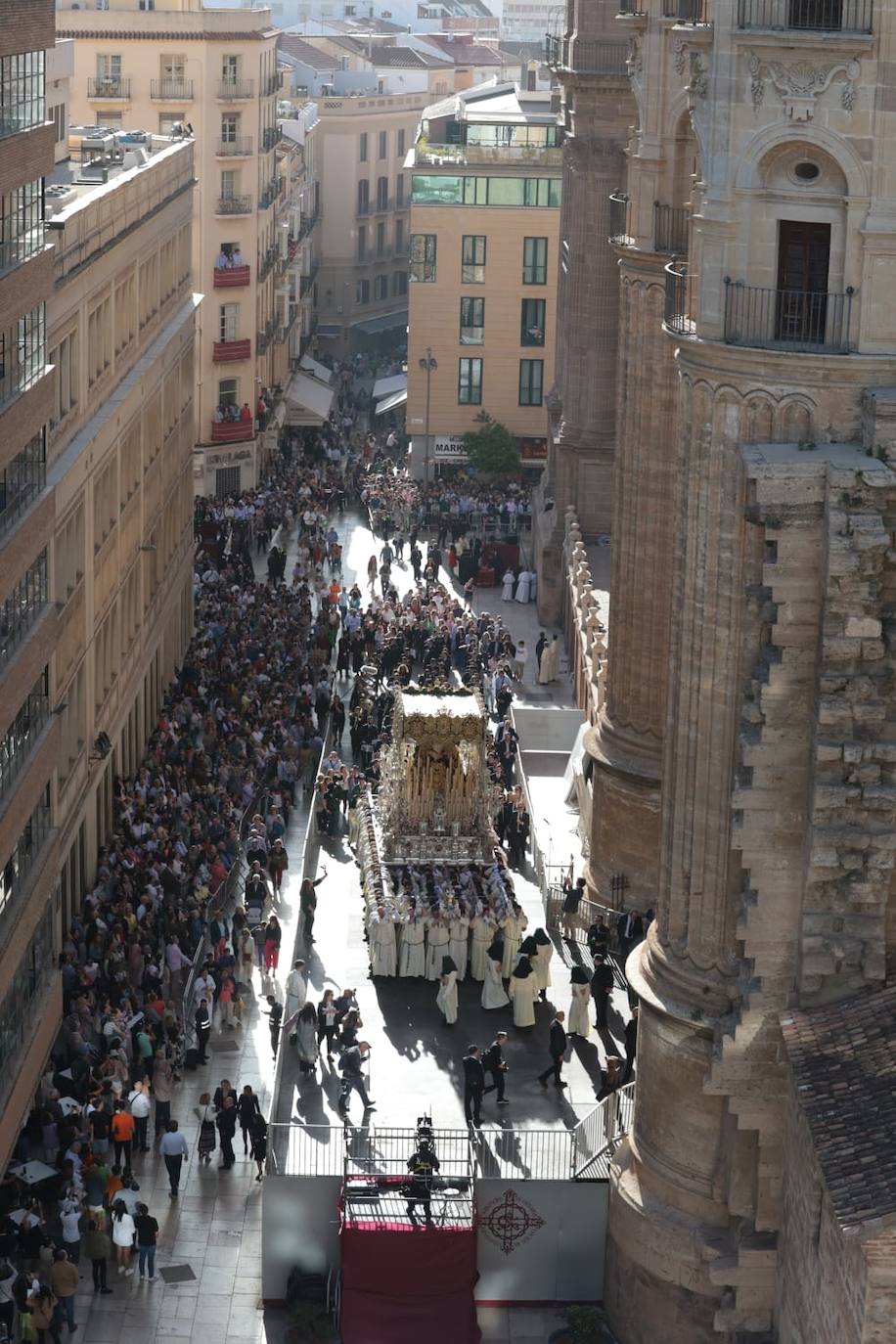 Lágrimas y Favores entrando en la Catedral este Domingo de Ramos en Málaga.