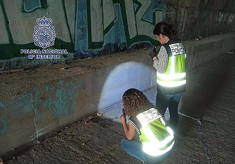 Agentes de la Policía Nacional inspeccionan el lugar de los hechos.
