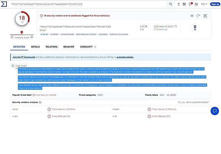 Pantalla de Virustotal.
