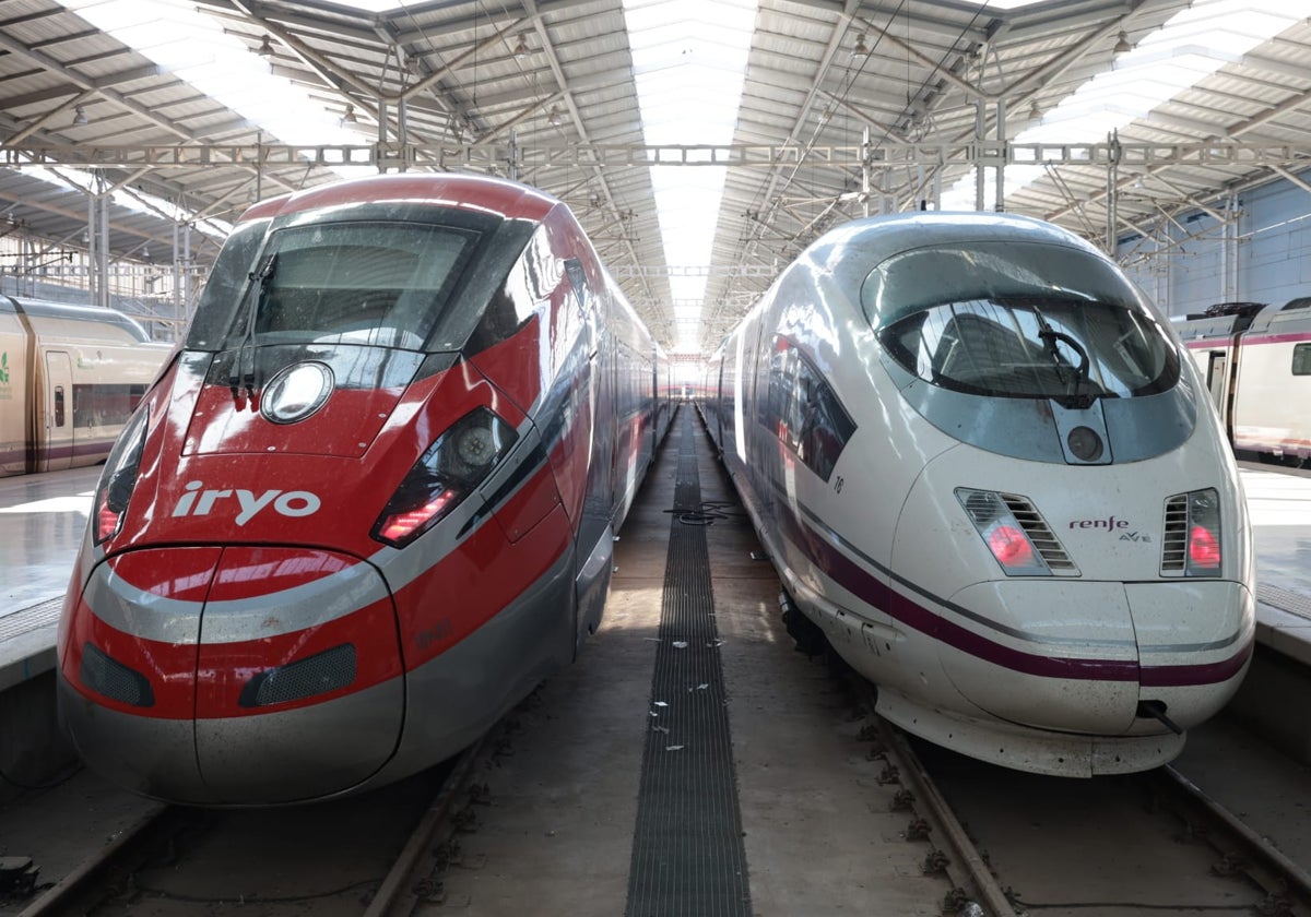 Trenes de alta velocidad de Renfe y de Iryo, estacionados en María Zambrano.