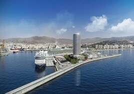 Recreación del hotel previsto en el dique de Levante del Puerto de Málaga.