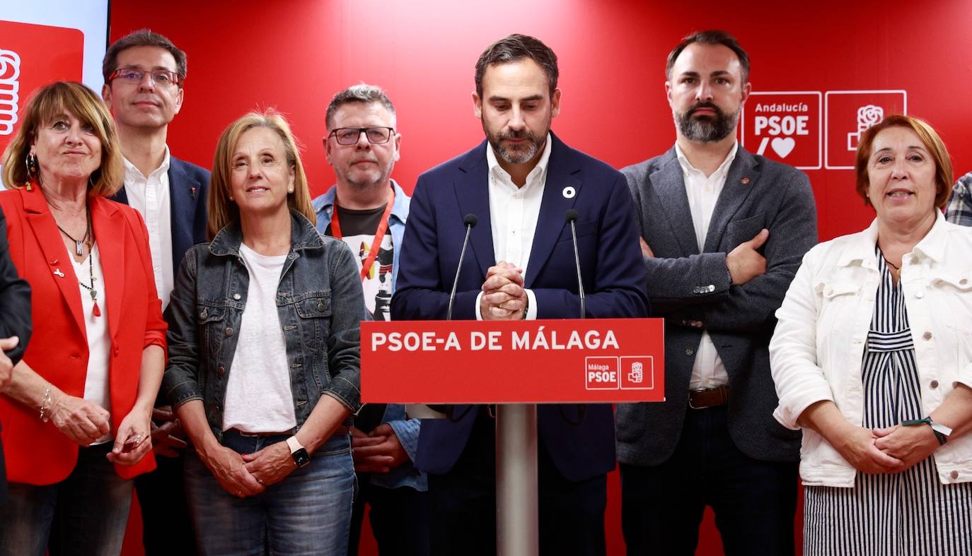 Dani Pérez comparece ante los medios tras los resultados del 28M. Decepción en la sede del PSOE.