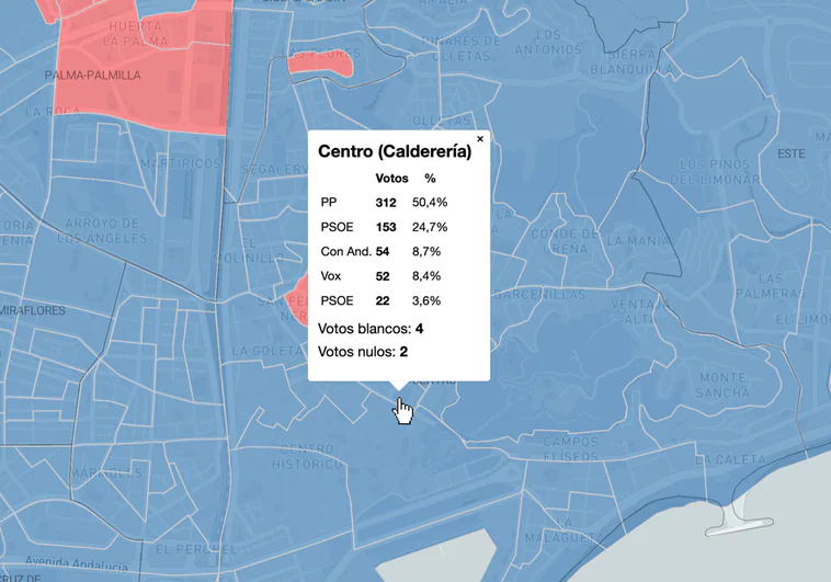 Mapa: el Partido Popular ha ganado en 8 de cada 10 barrios de Málaga