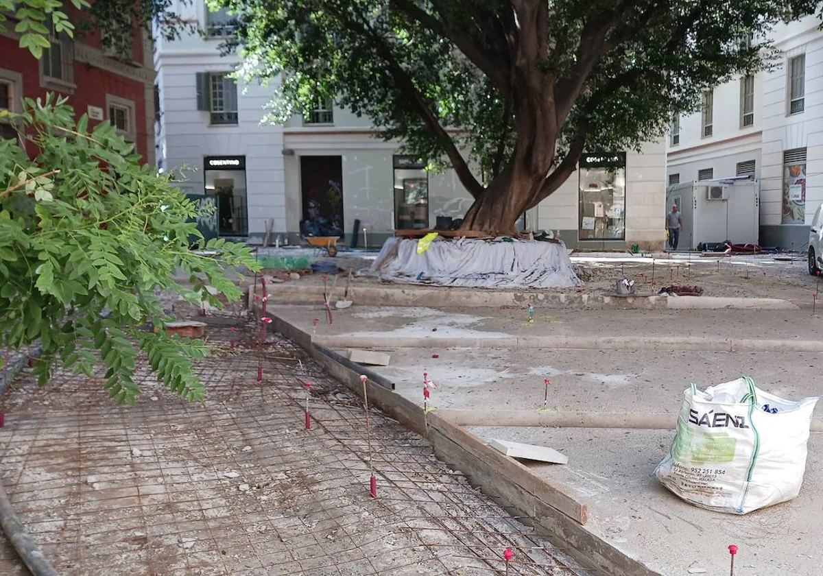 Aspecto de las obras de reforma de la plaza de San Pedro Alcántara este miércoles.