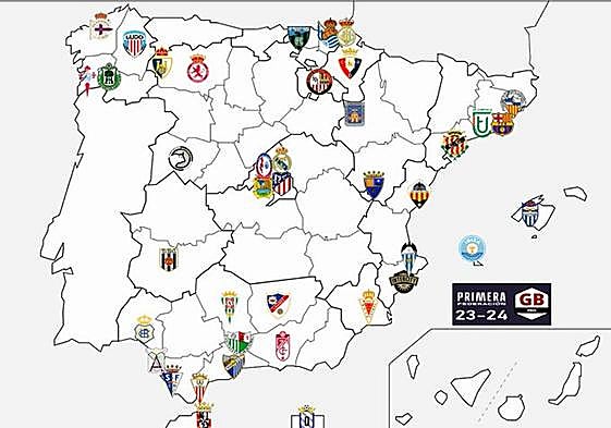 Los cuarenta equipos que competirán en Primera RFEF en la temporada 2023-24, con el Malaga incluido y a la espera de la formación de los dos grupos.