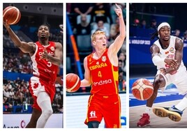 Ejim, con Canadá; Díaz, con España y Perry, con Montenegro.