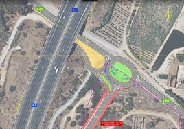 Plano de la rotonda A-404 de Alhaurín de la Torre con la incorporación del nuevo carril de salida a la A-7.