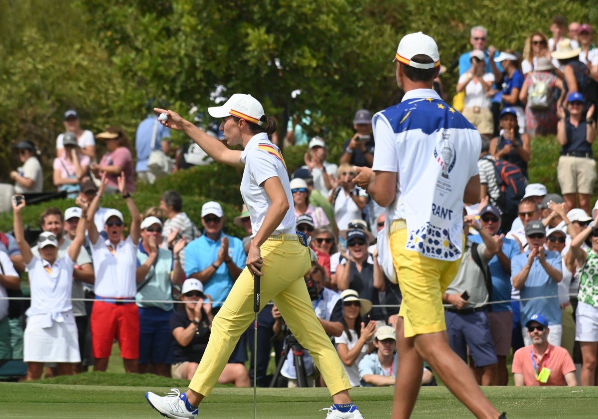 Imagen principal - Europa se repone tras un mal inicio en la Solheim Cup de Casares