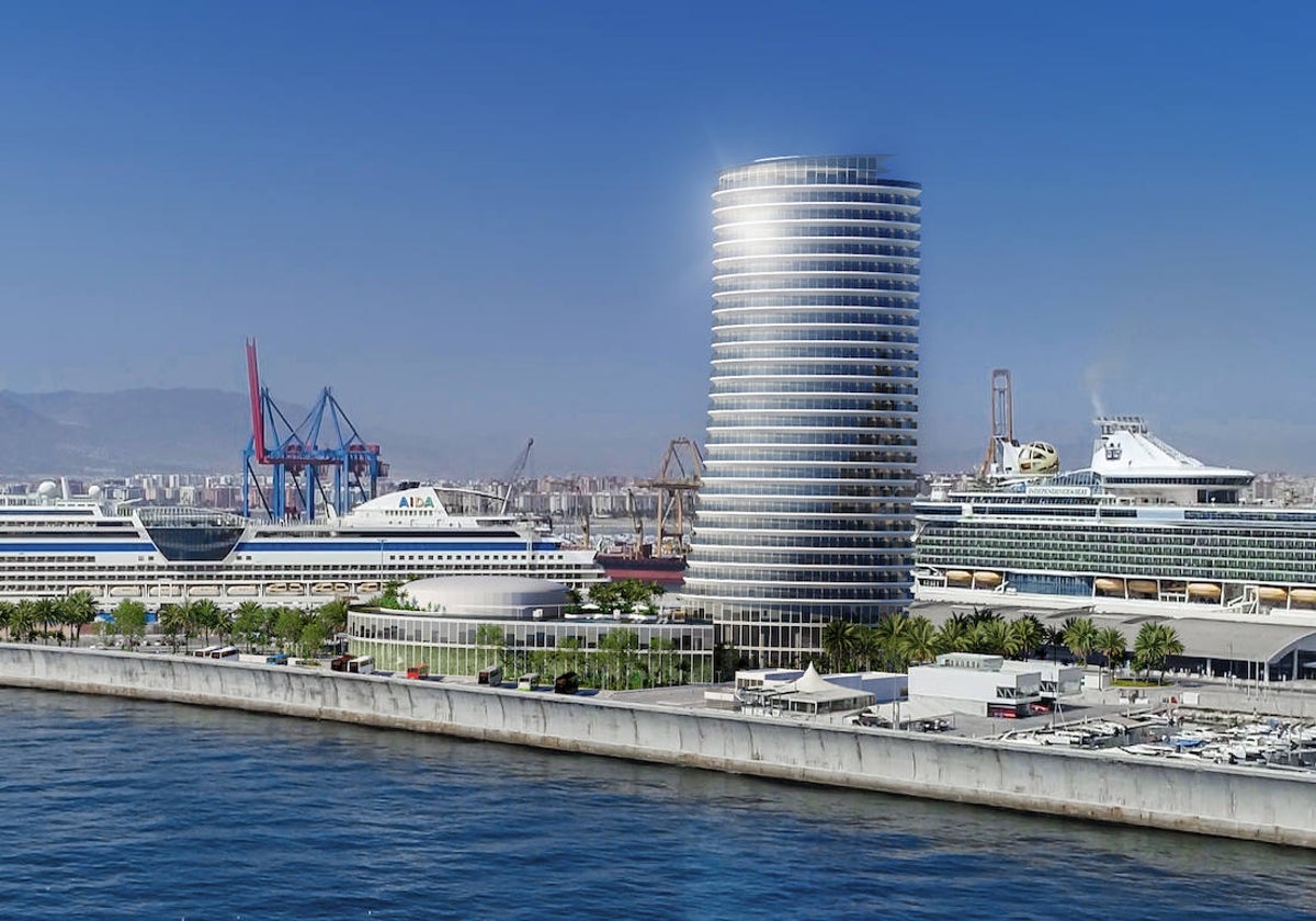 Recreación de la Torre para un hotel y centro de convenciones en el dique de Levante.