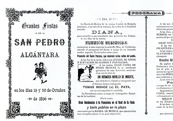 Programación de las fiestas de San Pedro Alcántara en 1896.