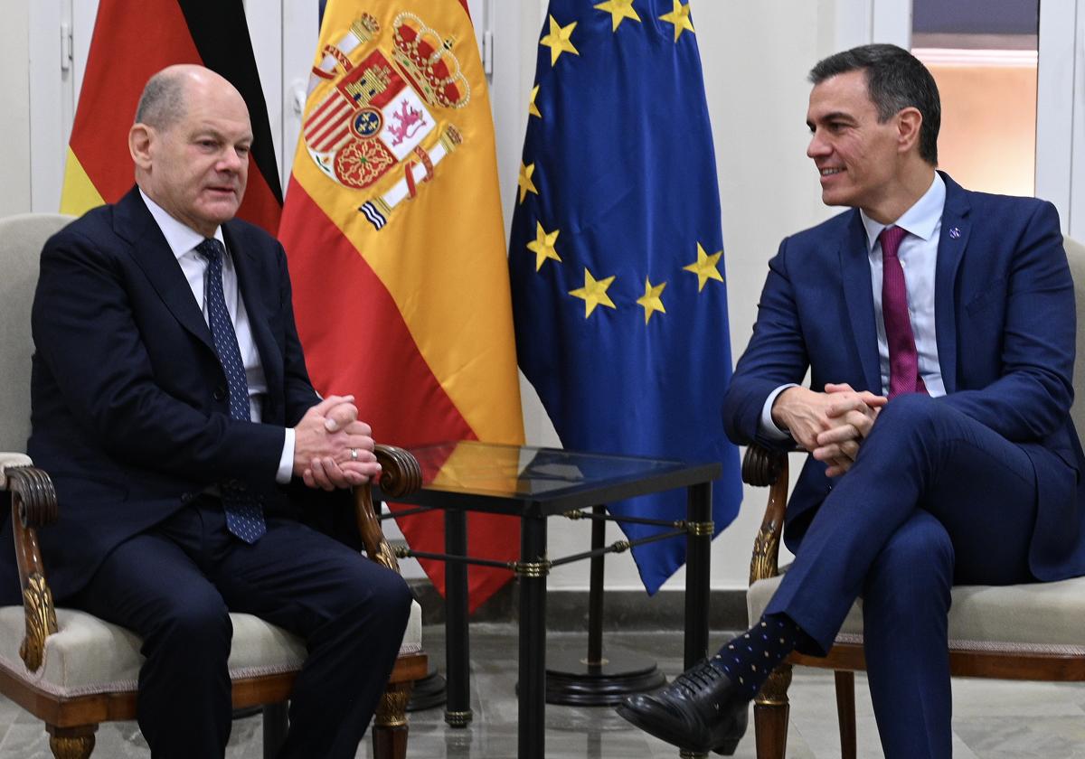 Pedro Sánchez, en la reunión con Olaf Scholz.