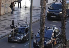 Rodaje de una película en el paseo marítimo de La Malagueta.