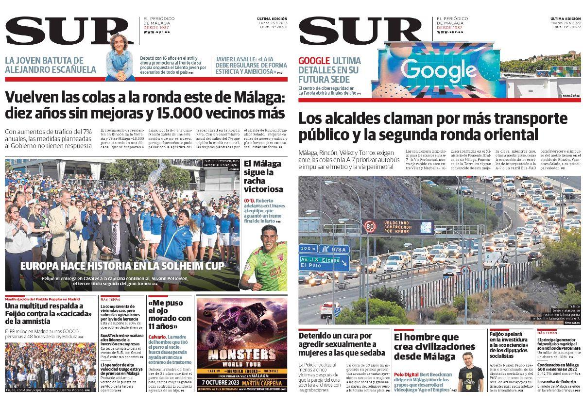 Portadas recientes de SUr en las que se aborda el colapso.