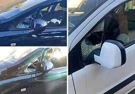 En las imágenes, las lunas fracturadas de distintos vehículos afectados.