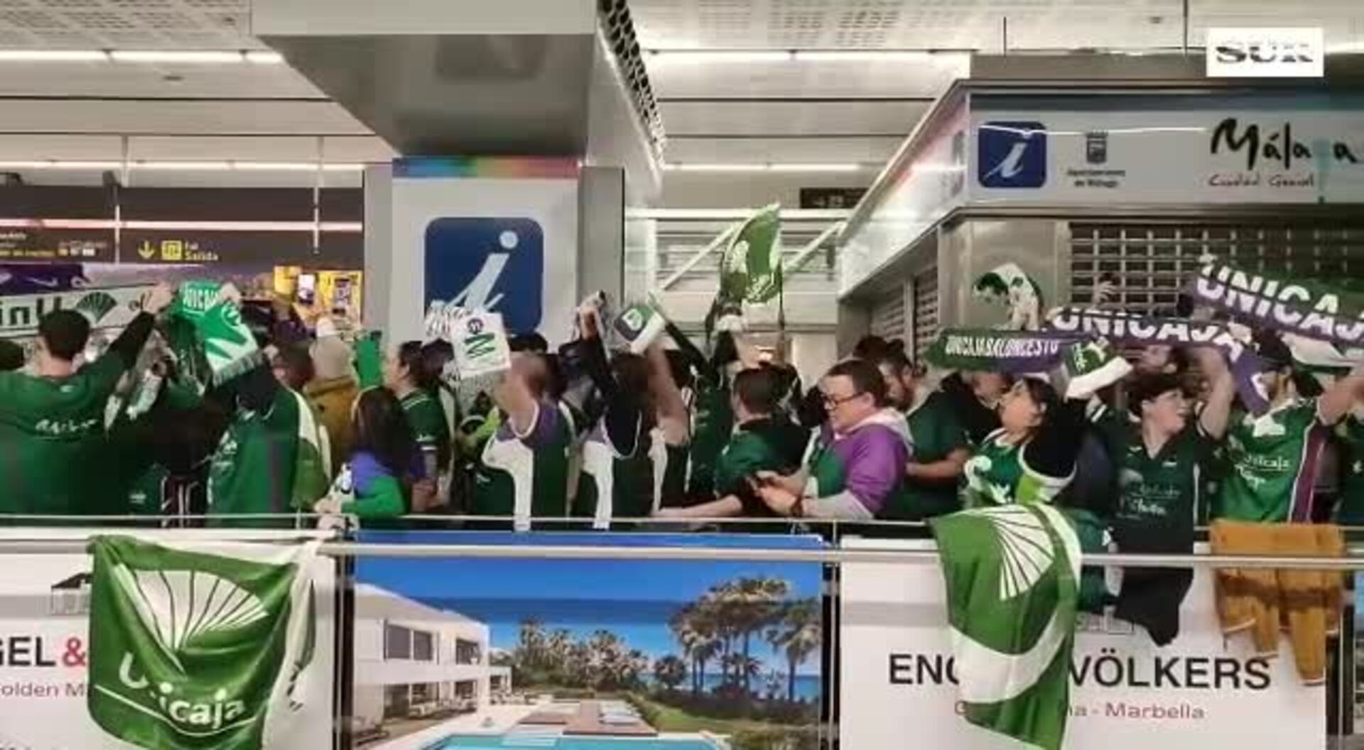 Recibimiento en el aeropuerto al Unicaja tras ganar la Copa del Rey