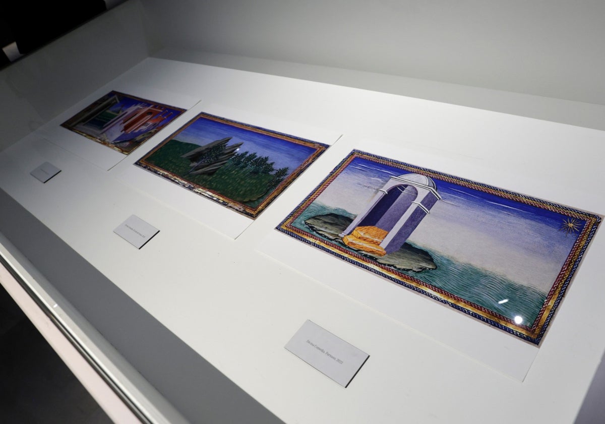 Imagen principal - José Manuel Ballester y algunas de las obras que componen la exposición