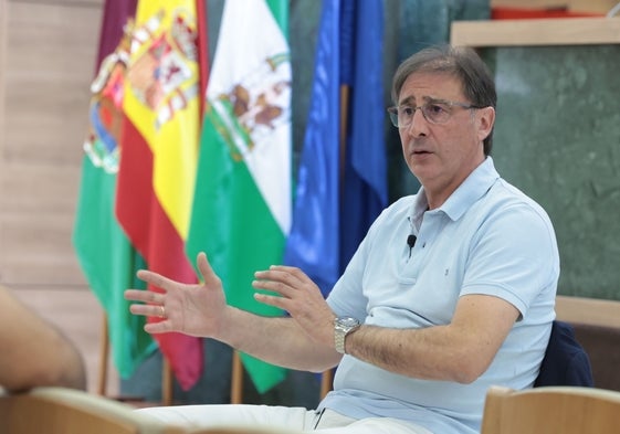 Loren Juarros, en la sala de prensa Juan Cortés de La Rosaleda.