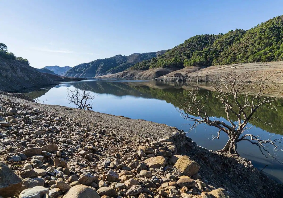 Embalse de La Concepción, en Marbella, a un nivel muy bajo de reservas.