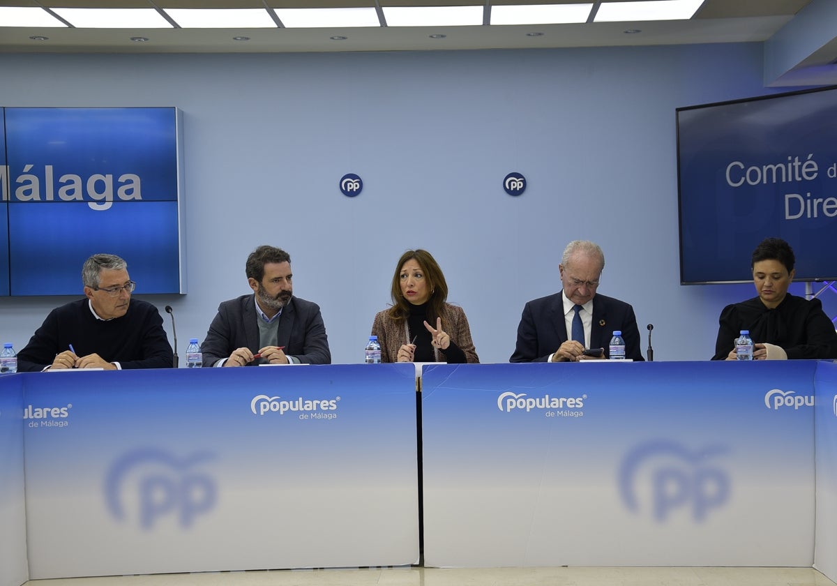 Navarro junto a Francisco Salado, José Ramón Carmona, Francisco de la Torre y Margarita del Cid, esta mañana en la reunión del comité de dirección del PP.