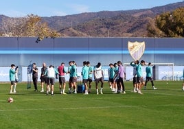 La plantilla del Málaga, en una sesión reciente en el Anexo.