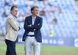 José María Muñoz y Loren Juarros, instantes antes de un encuentro del Málaga.