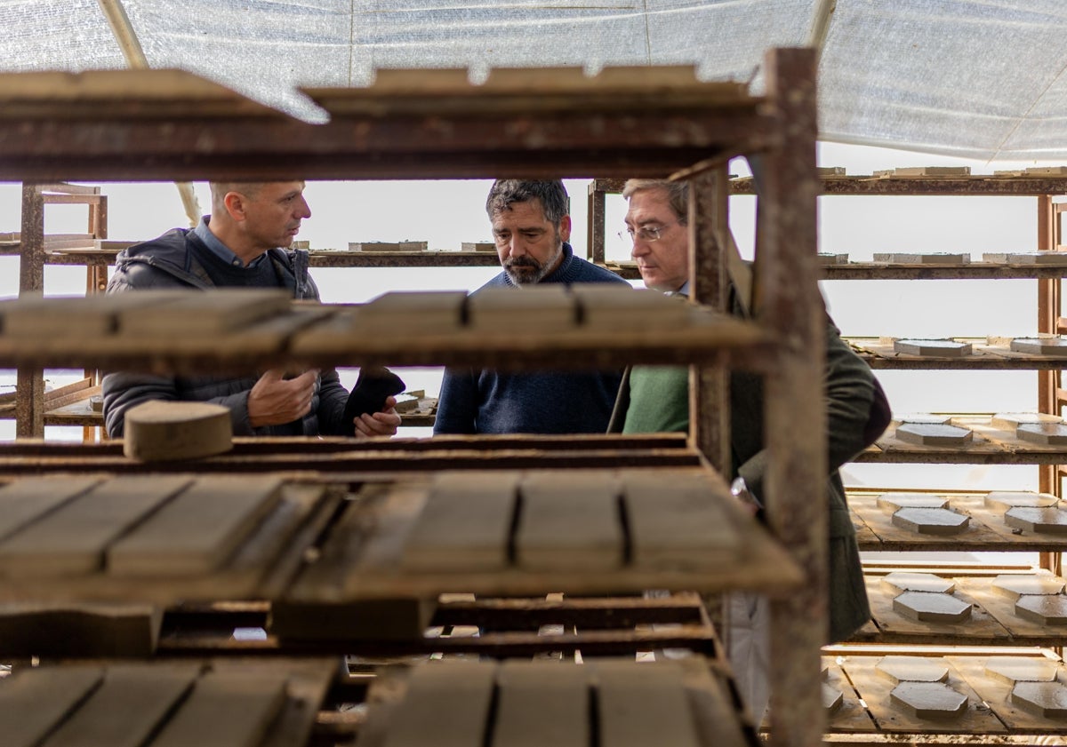 Imagen principal - Tres imágenes de la visita de los representantes de la Autoridad Portuaria de Sevilla a las instalaciones de Todobarro en Vélez-Málaga.