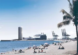 Recreación del proyecto de la torre del Puerto, diseñada por José Seguí en el dique de Levante.