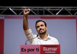 Alberto Garzón, en un mitín de Sumar en Málaga, en la campaña de las elecciones generales.