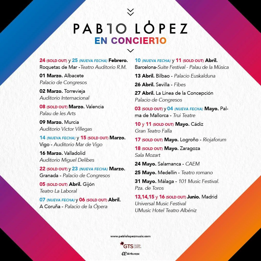 Pablo López anuncia nueva gira por sus 10 años en la música, Giras