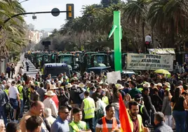 La imagen muestra la concentración de agricultores y ganaderos en el Paseo del Parque, una protesta que contó con una nueva tractorada.