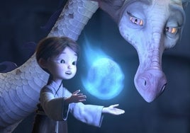 Ping, la protagonista del filme junto a uno de los dragones.