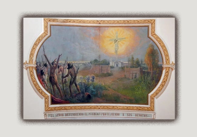 Fresco de la bóveda del santuario donde se recrea la intervención del Cristo ante los índios.