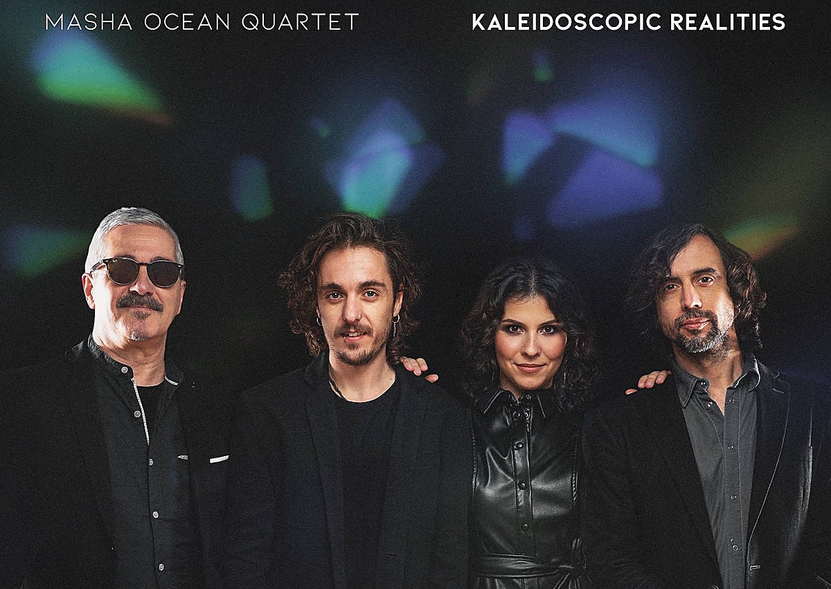 Imagen secundaria 1 - Macha Ocean, junto a su cuarteto y en la portada de su dsco, 'Kaleidoscopic Realities'.