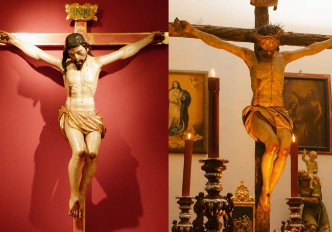 Crucificado en el retablo mayor de la parroquia de la Divina Pastora de Málaga y Cristo del Amor en la parroquia de San Juan Bautista de Almedinilla (Córdoba).