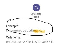 Extracto bancario de la nómina en la que esta panadería llama maricón a un empleado.