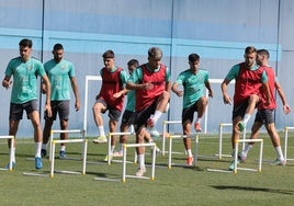 Jugadores del Málaga durante un entrenamiento de esta semana.