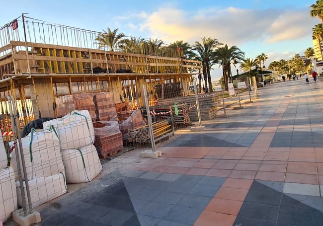 Las obras de El Canarias, cuando se apreciaba la nueva estructura, en diciembre de 2023.