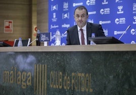 José María Muñoz, en la sala de prensa de La Rosaleda.