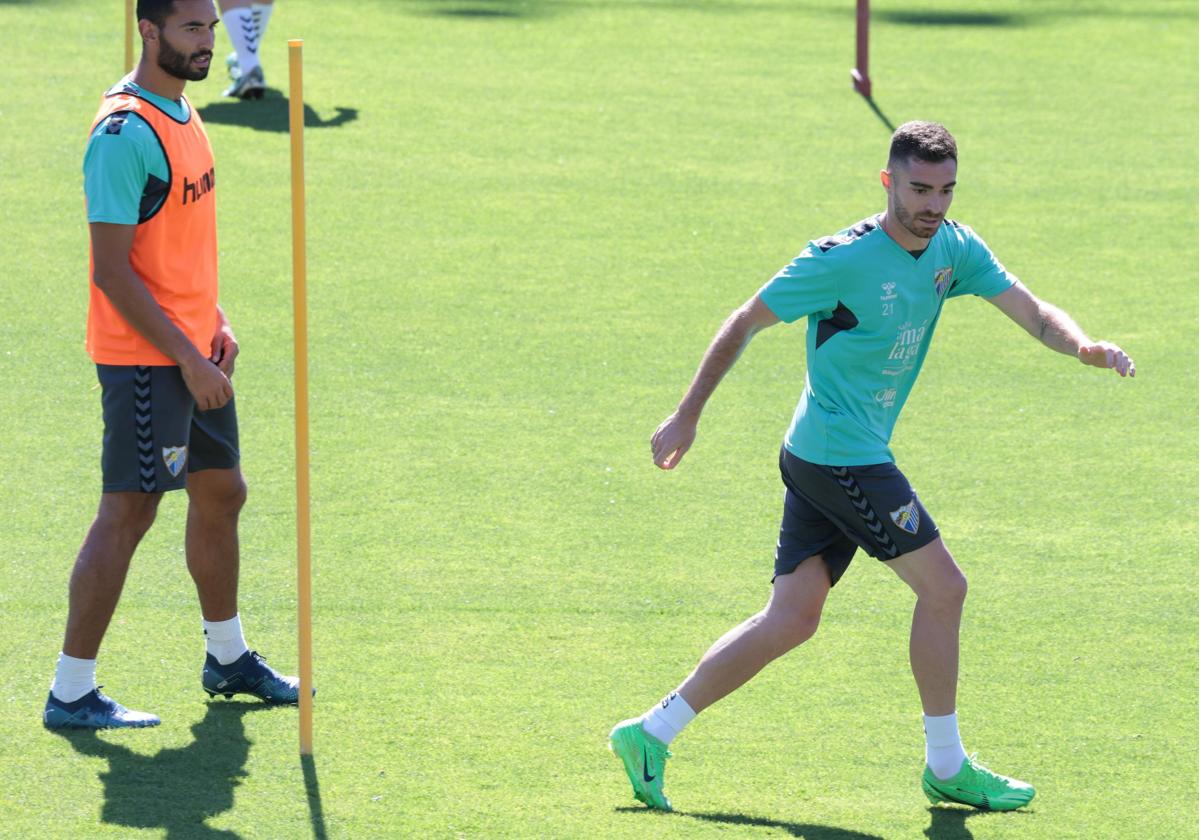 El futbolista del Málaga Juan Hernández durante el entrenamiento de este pasado martes.