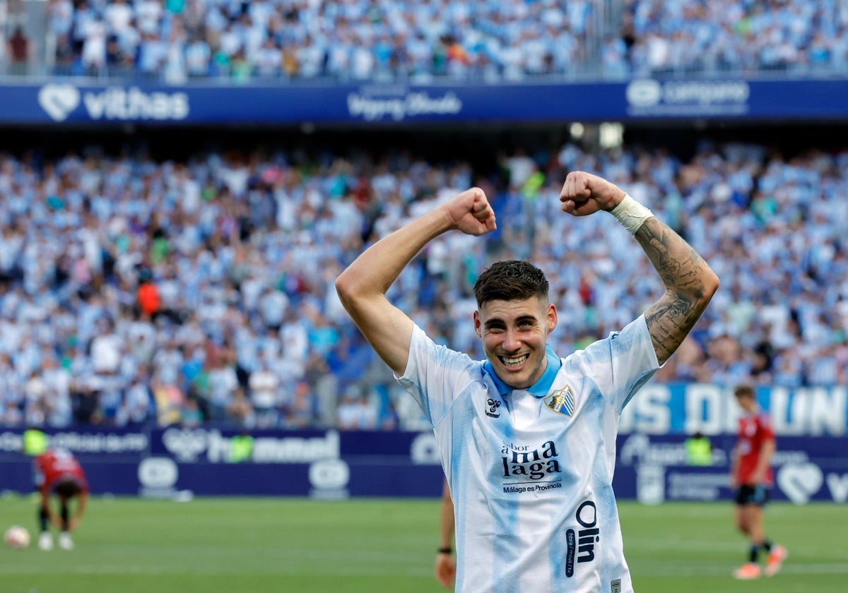 Roberto celebra el sábado el gol de la clasificación a la final de los 'play-off' de ascenso a Segunda.