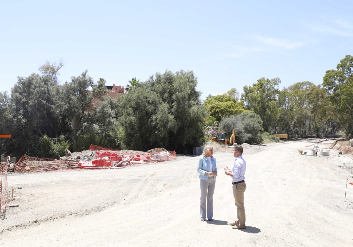 La alcaldesa Ángeles Muñoz y el concejal de Obras, Diego López, ayer, en la carretera de Istán.