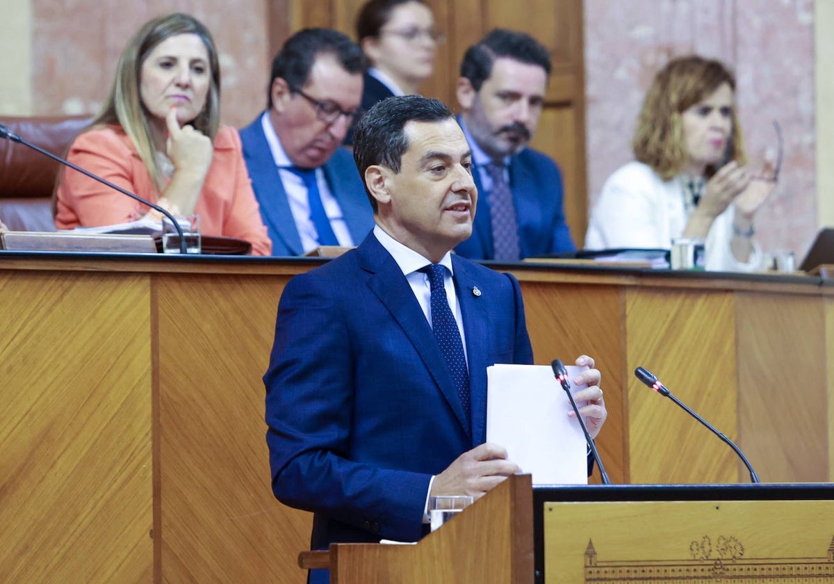 Juanma Moreno, durante un momento de su intervención.